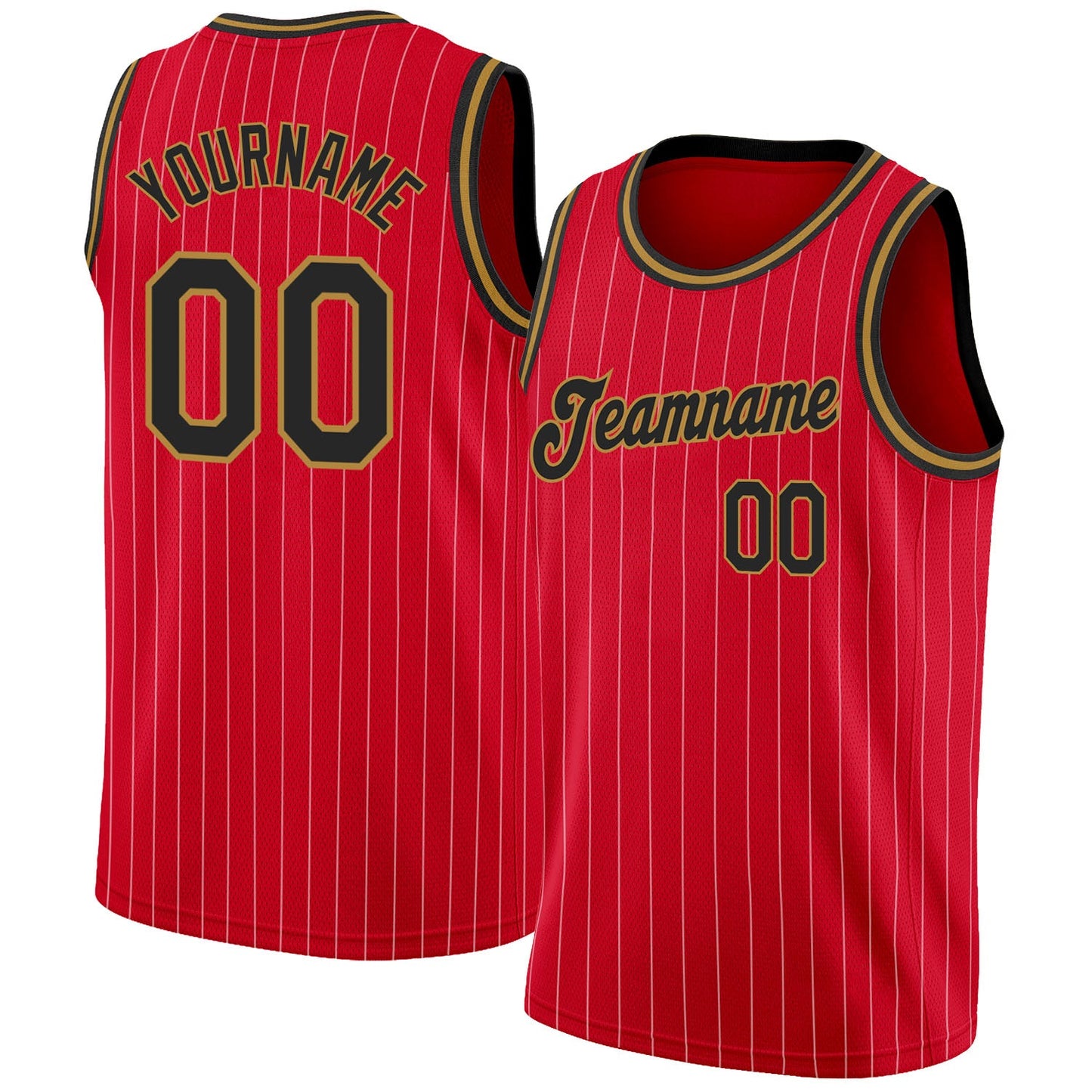 Custom Red White Pinstripe Black-Old Gold Authentic Basketball Jersey - Main View