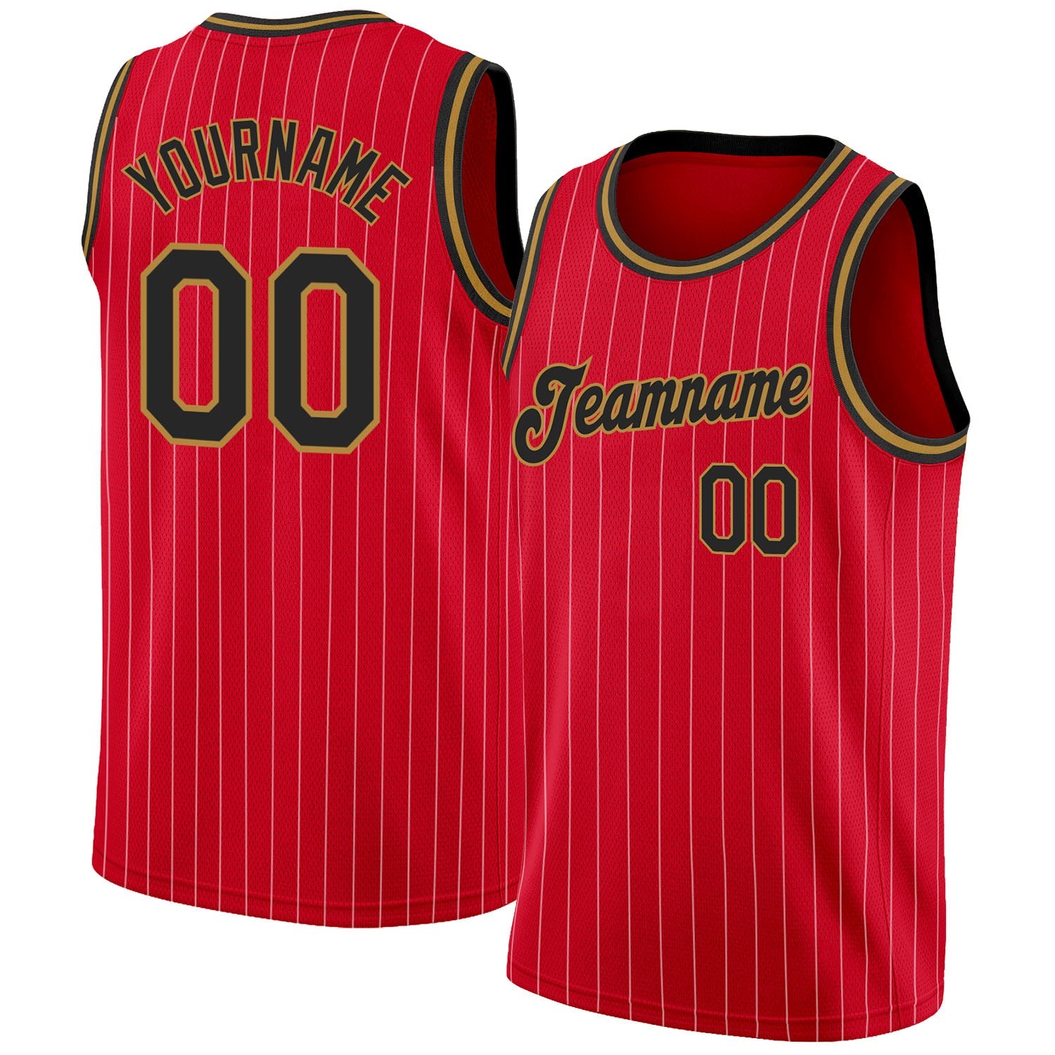Custom Red White Pinstripe Black-Old Gold Authentic Basketball Jersey - Main View