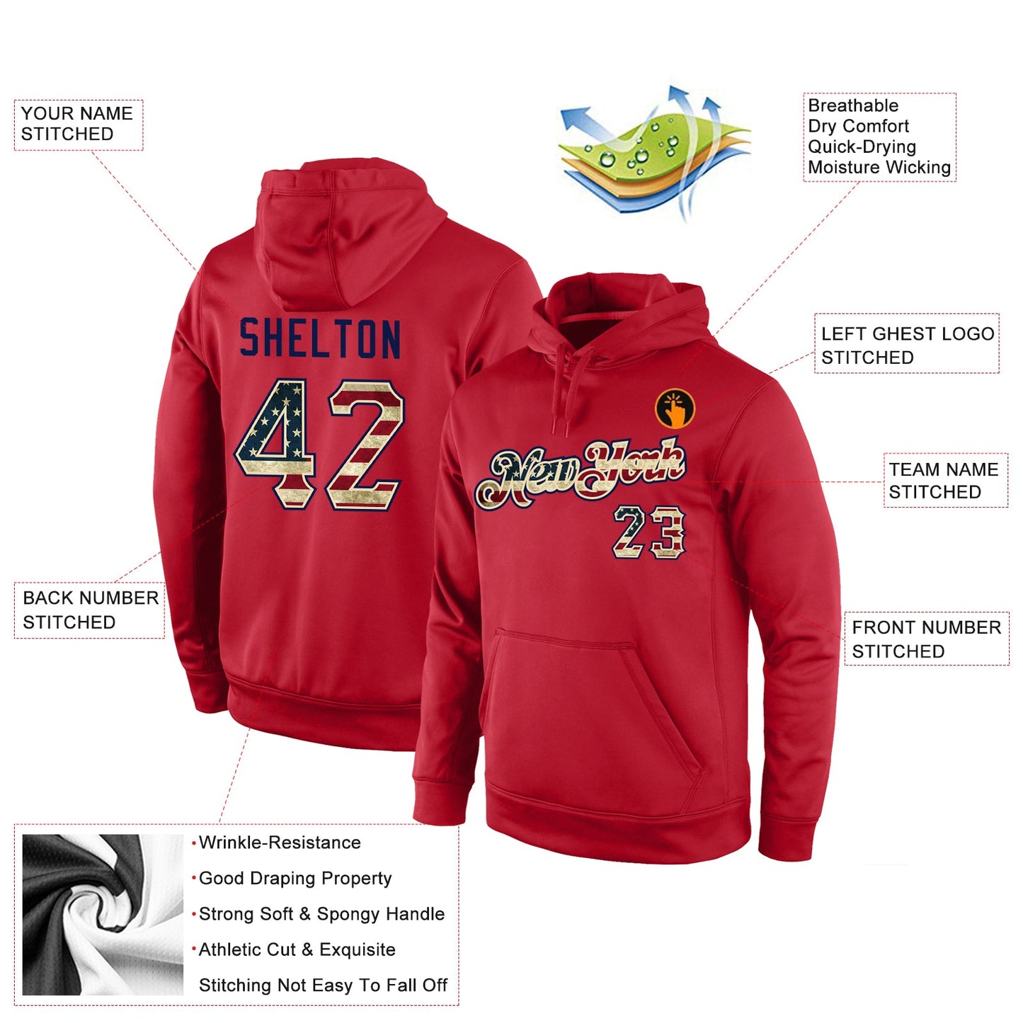 Custom Stitched Red Vintage USA Flag-Cream Sports Pullover Sweatshirt Hoodie view 4