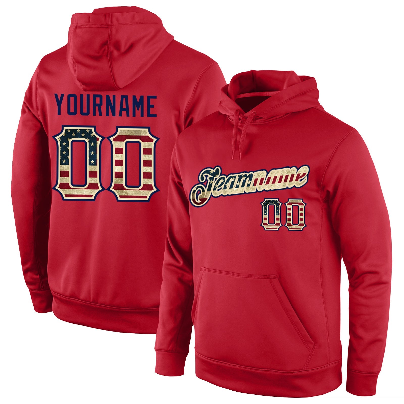Custom Stitched Red Vintage USA Flag-Cream Sports Pullover Sweatshirt Hoodie - Main View