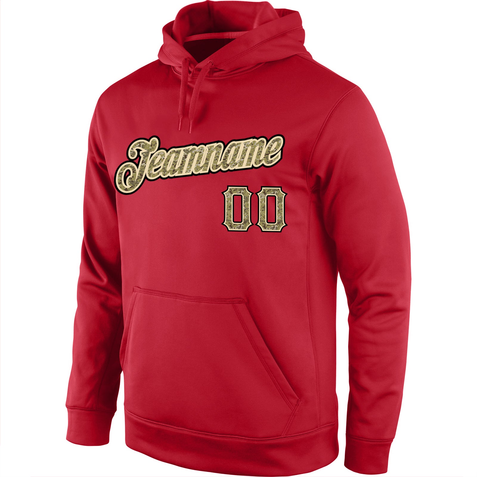 Custom Stitched Red Camo-Cream Sports Pullover Sweatshirt Hoodie view 2