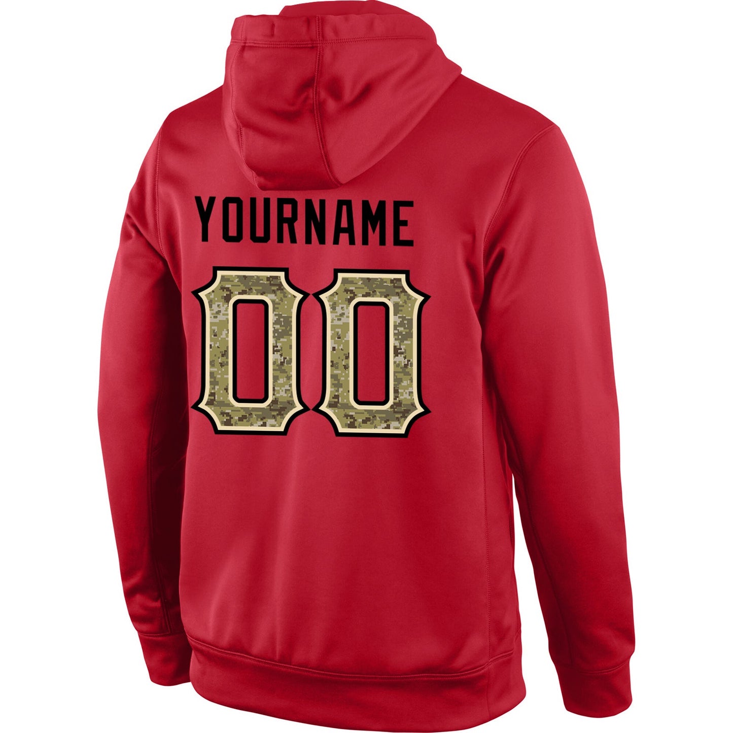 Custom Stitched Red Camo-Cream Sports Pullover Sweatshirt Hoodie view 3