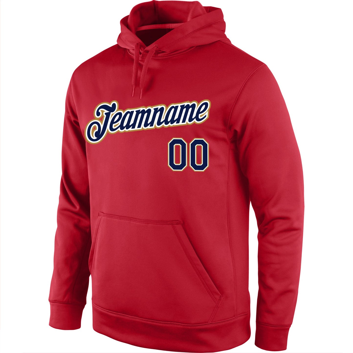 Custom Stitched Red Navy-Old Gold Sports Pullover Sweatshirt Hoodie view 2