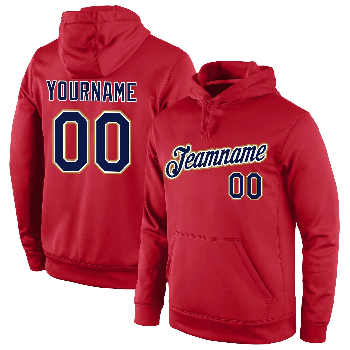 Custom Stitched Red Navy-Old Gold Sports Pullover Sweatshirt Hoodie - Main View