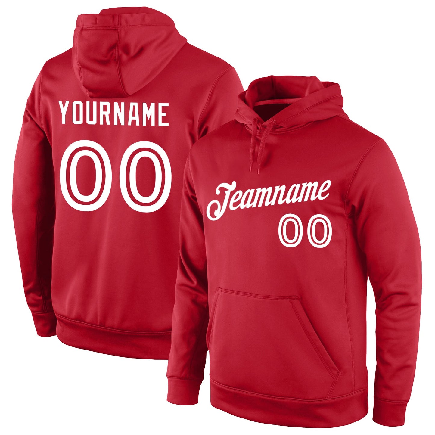 Custom Stitched Red White Sports Pullover Sweatshirt Hoodie - Main View