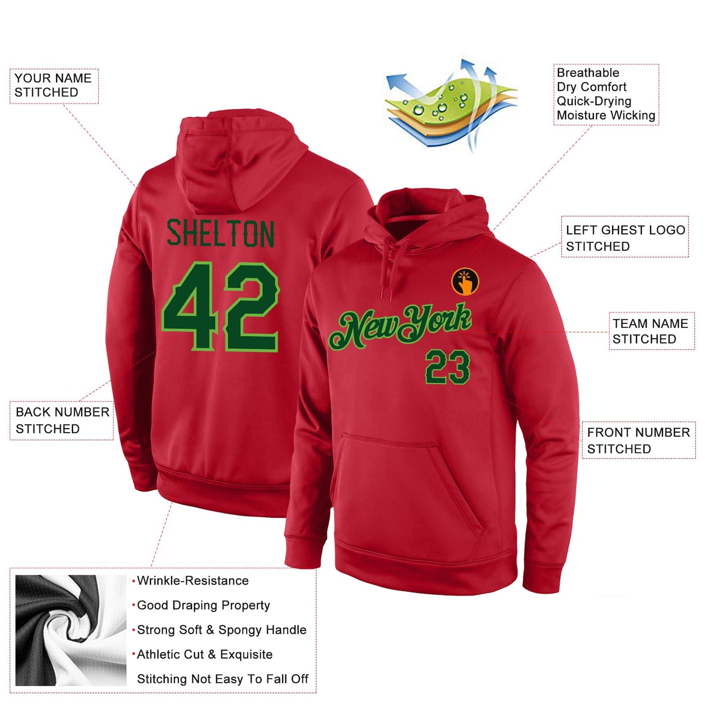 Custom Stitched Red Green-Neon Green Sports Pullover Sweatshirt Hoodie view 4