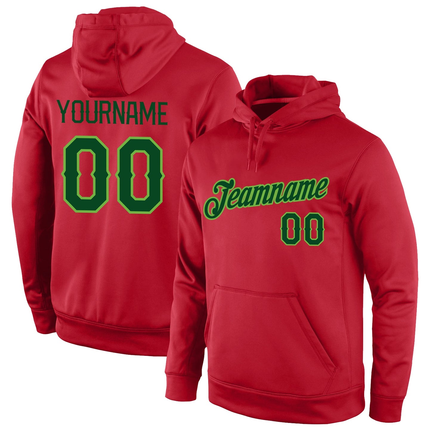 Custom Stitched Red Green-Neon Green Sports Pullover Sweatshirt Hoodie - Main View