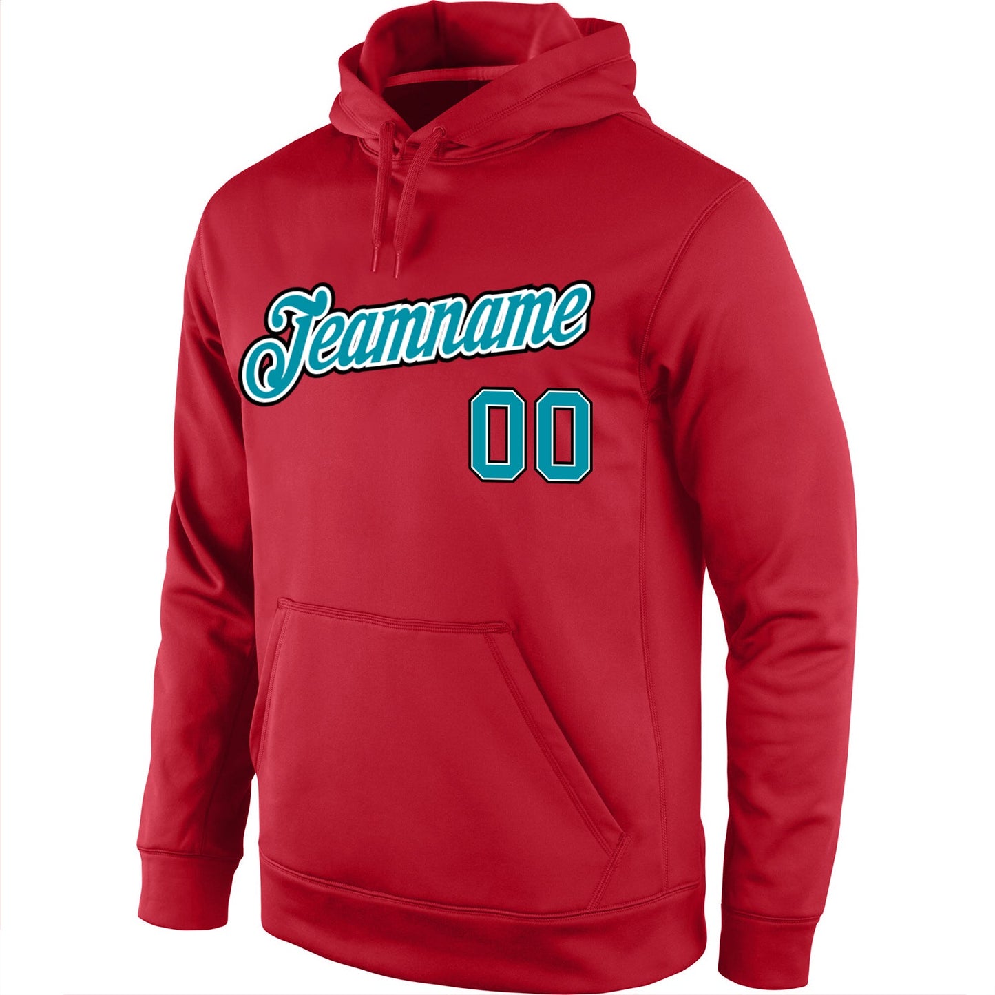 Custom Stitched Red Teal-Black Sports Pullover Sweatshirt Hoodie view 2