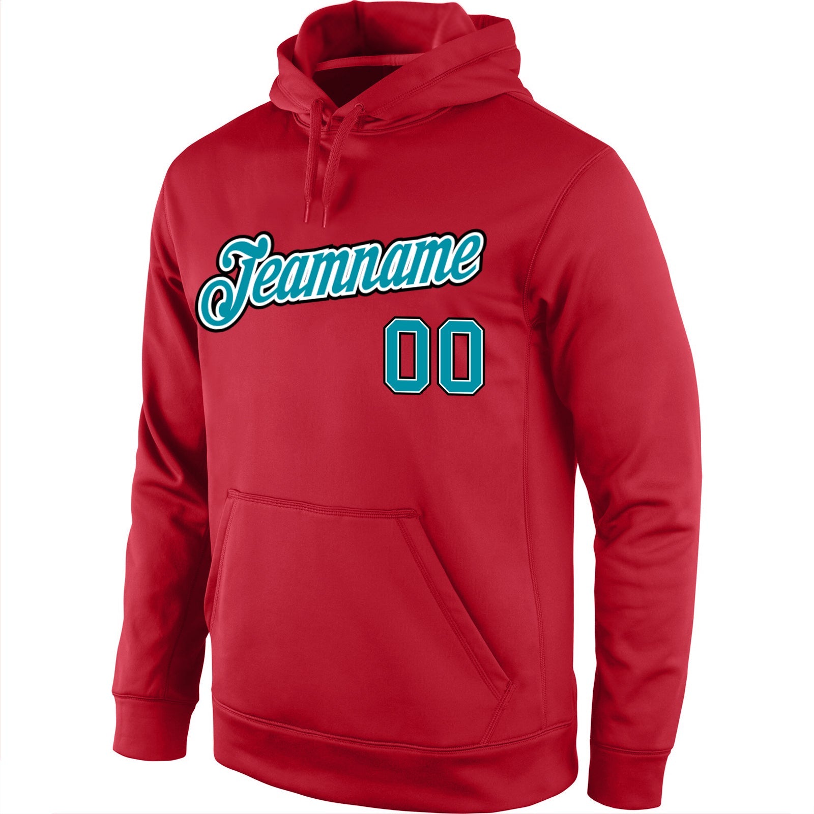 Custom Stitched Red Teal-Black Sports Pullover Sweatshirt Hoodie view 2