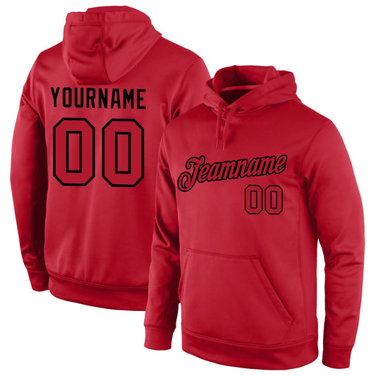 Custom Stitched Red Red-Black Sports Pullover Sweatshirt Hoodie - Main View