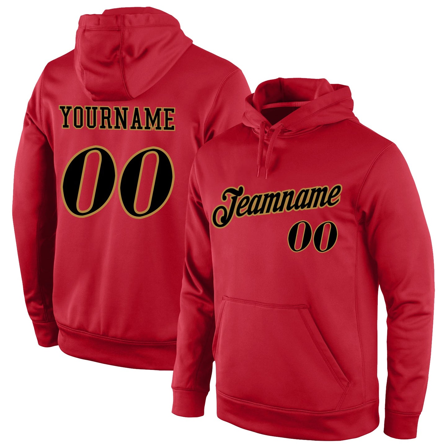 Custom Stitched Red Black-Old Gold Sports Pullover Sweatshirt Hoodie - Main View