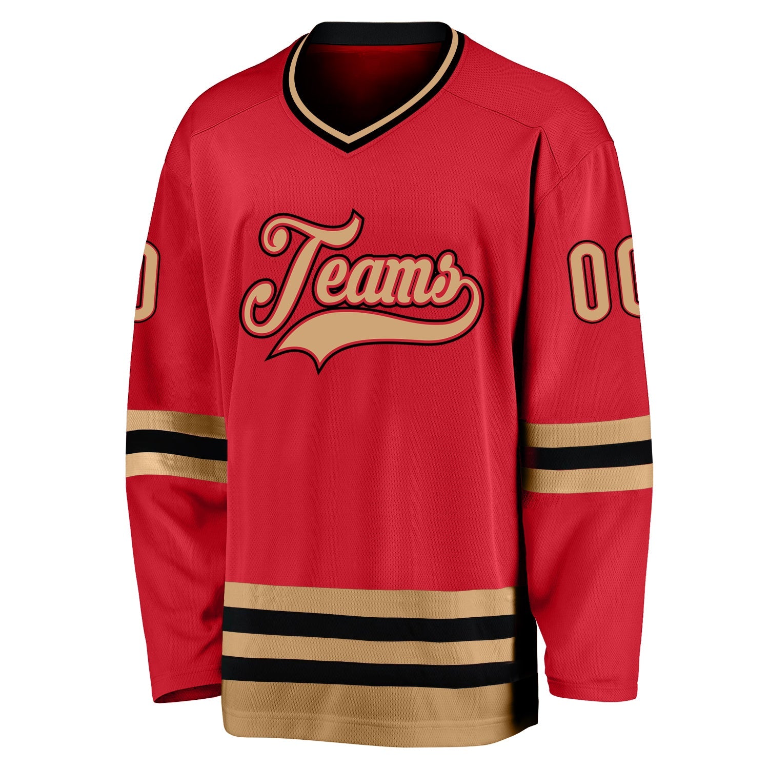 Custom Red Old Gold-Black Hockey Jersey view 2
