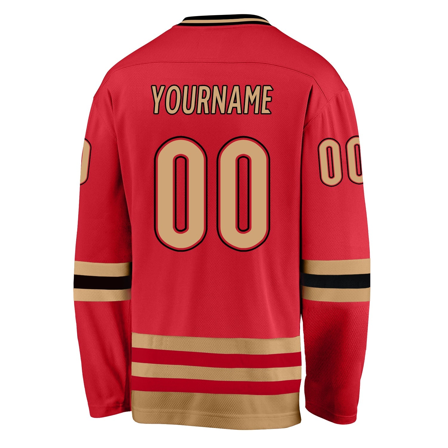 Custom Red Old Gold-Black Hockey Jersey view 3