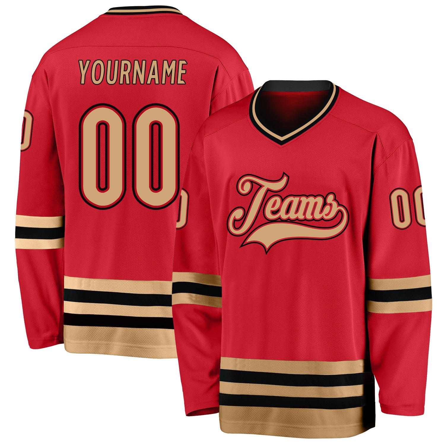 Custom Red Old Gold-Black Hockey Jersey - Main View