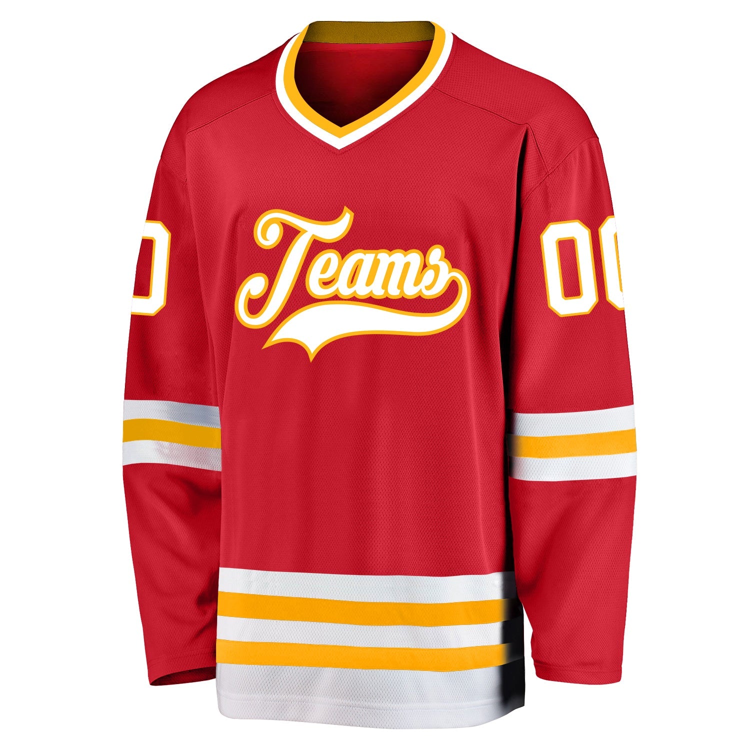 Custom Red White-Gold Hockey Jersey view 2