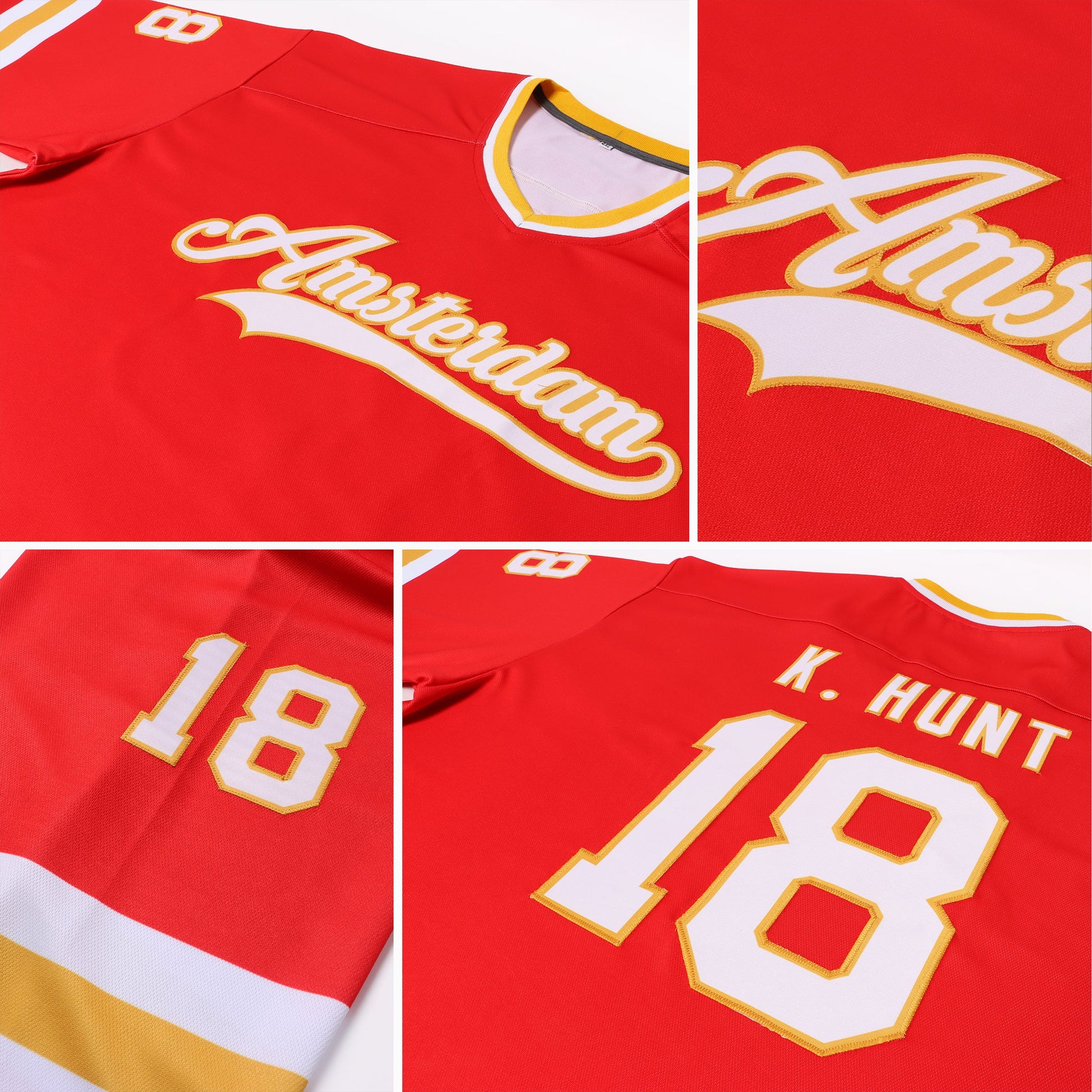 Custom Red White-Gold Hockey Jersey view 7