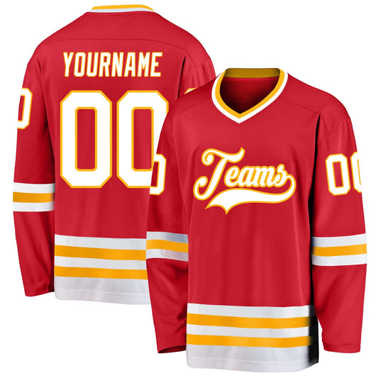 Custom Red White-Gold Hockey Jersey - Main View
