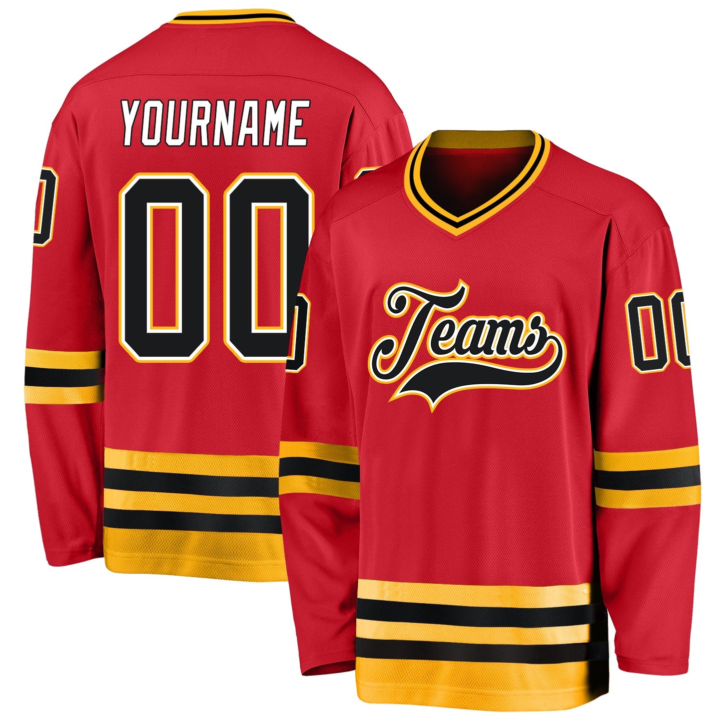 Custom Red Black-Gold Hockey Jersey - Main View
