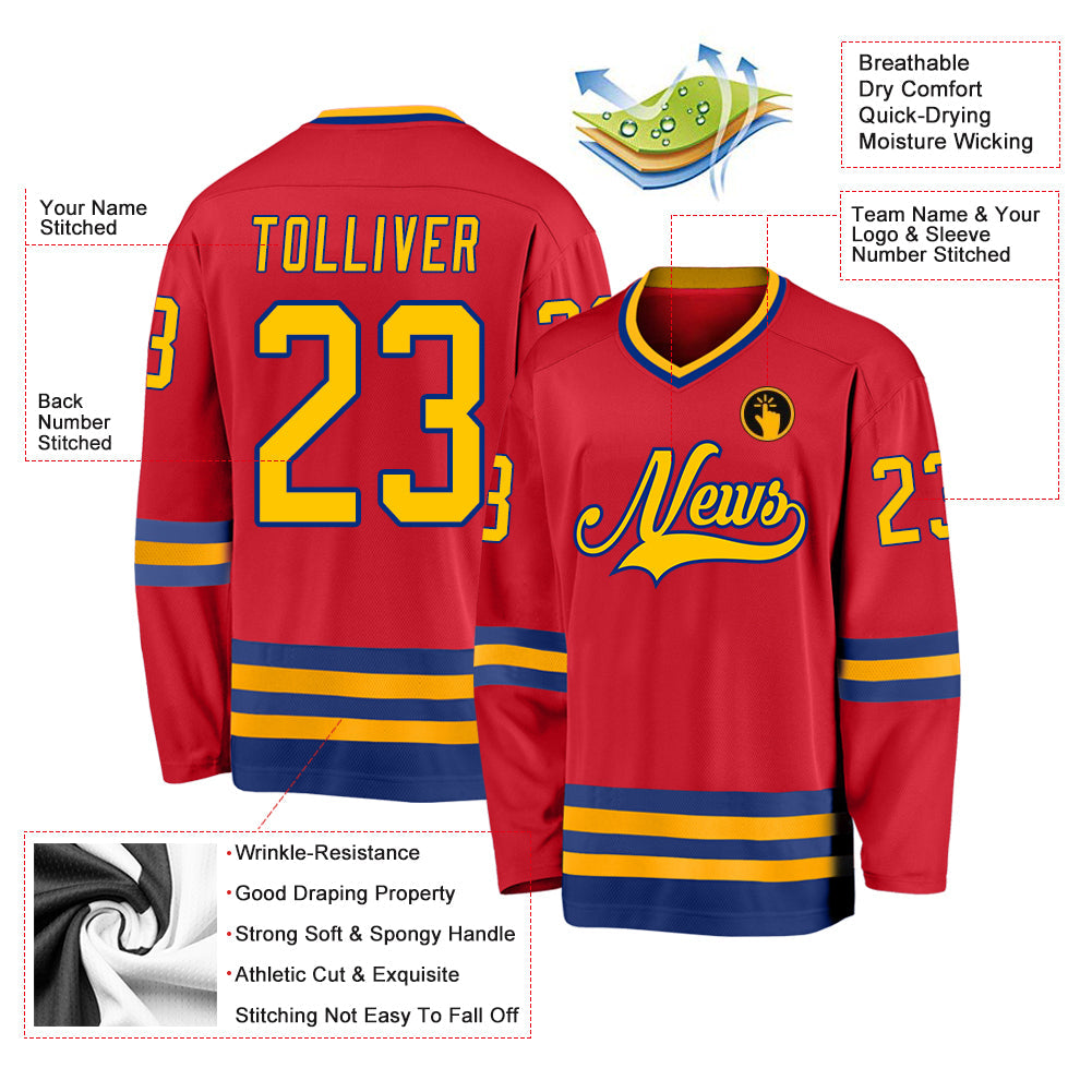 Custom Red Gold-Royal Hockey Jersey view 4