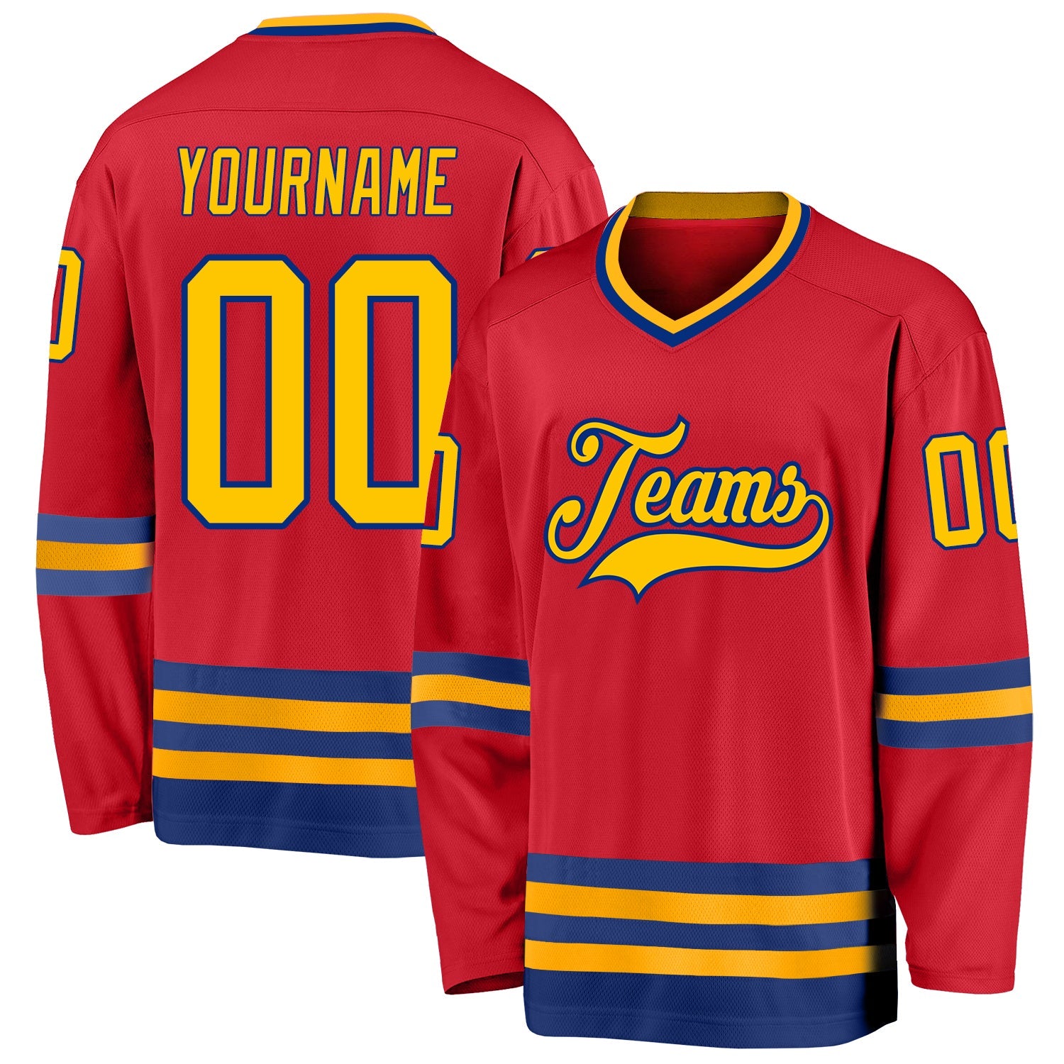 Custom Red Gold-Royal Hockey Jersey - Main View