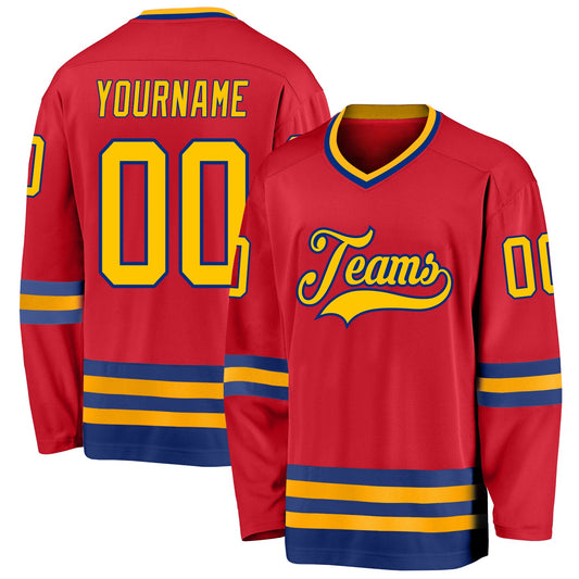 Custom Red Gold-Royal Hockey Jersey - Main View