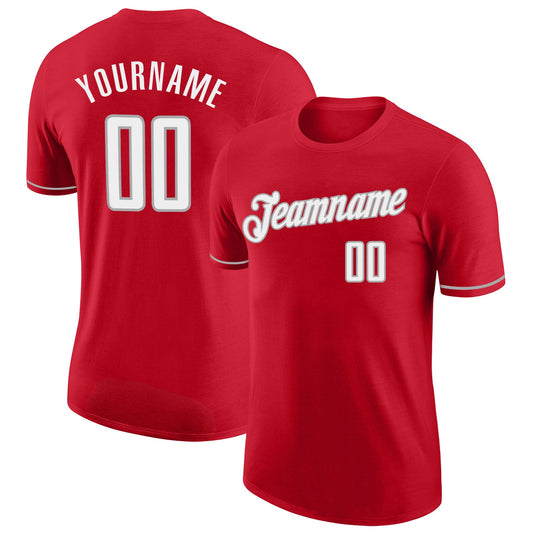 Custom Red White-Gray Performance T-Shirt - Main View