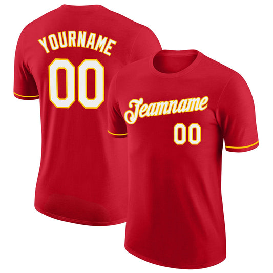 Custom Red White-Gold Performance T-Shirt - Main View