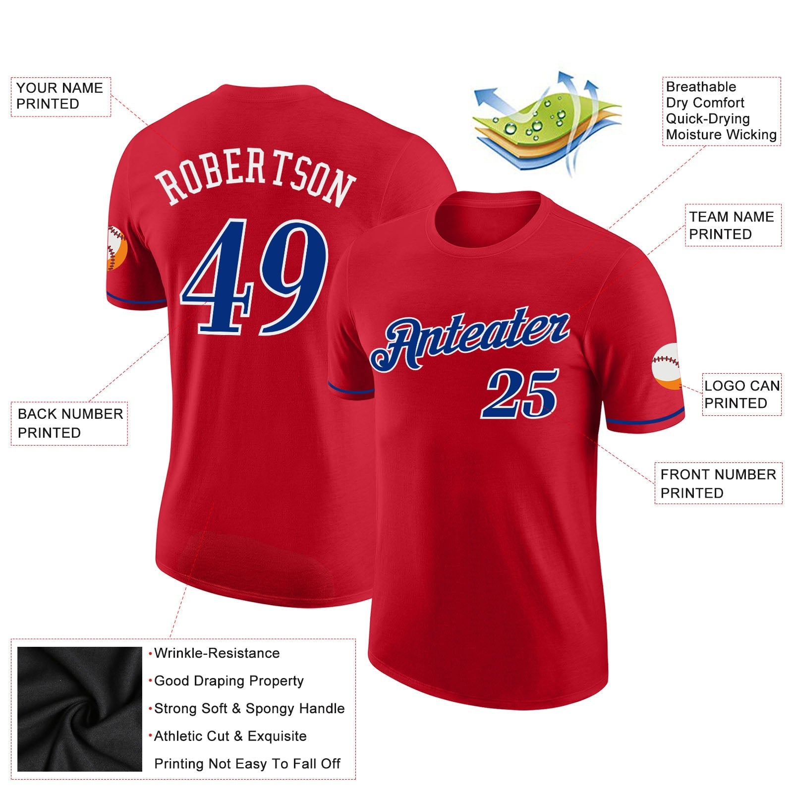 Custom Red Royal-White Performance T-Shirt view 2
