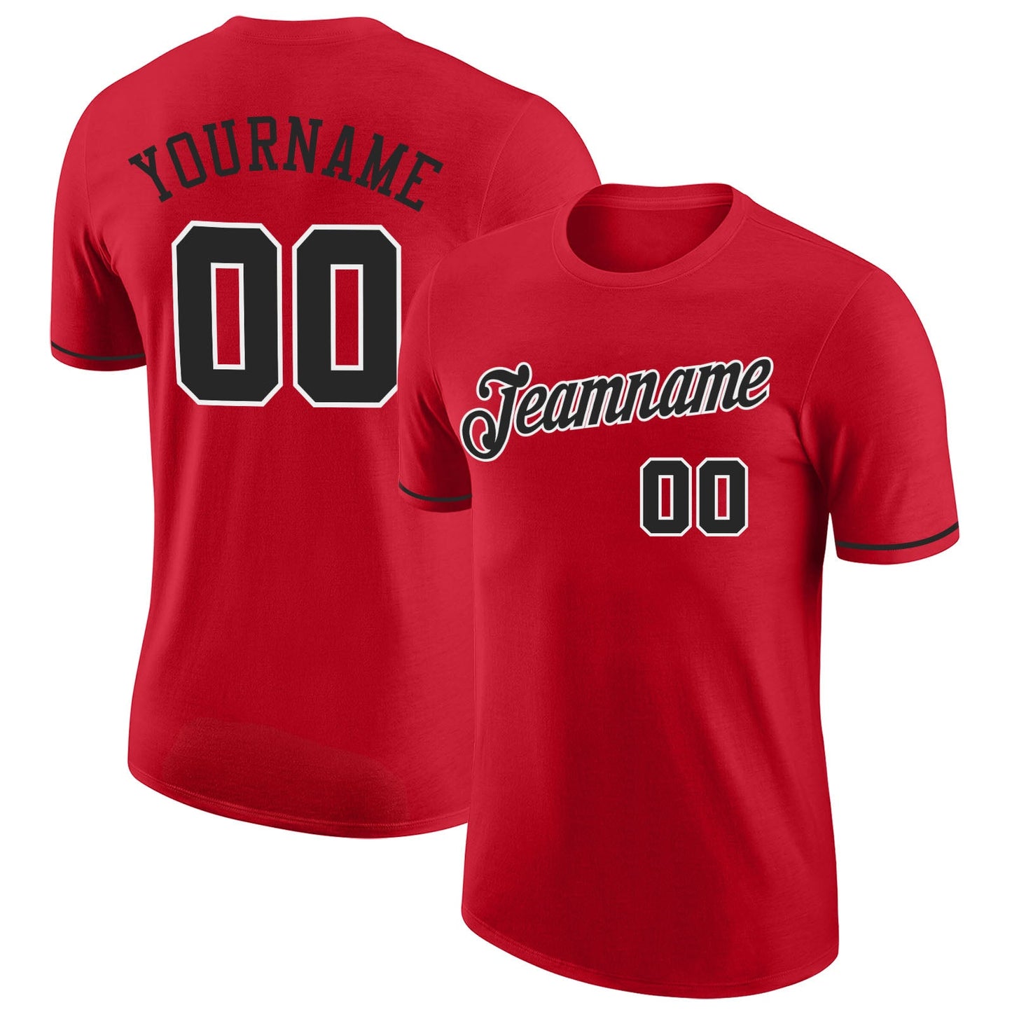 Custom Red Black-White Performance T-Shirt - Main View