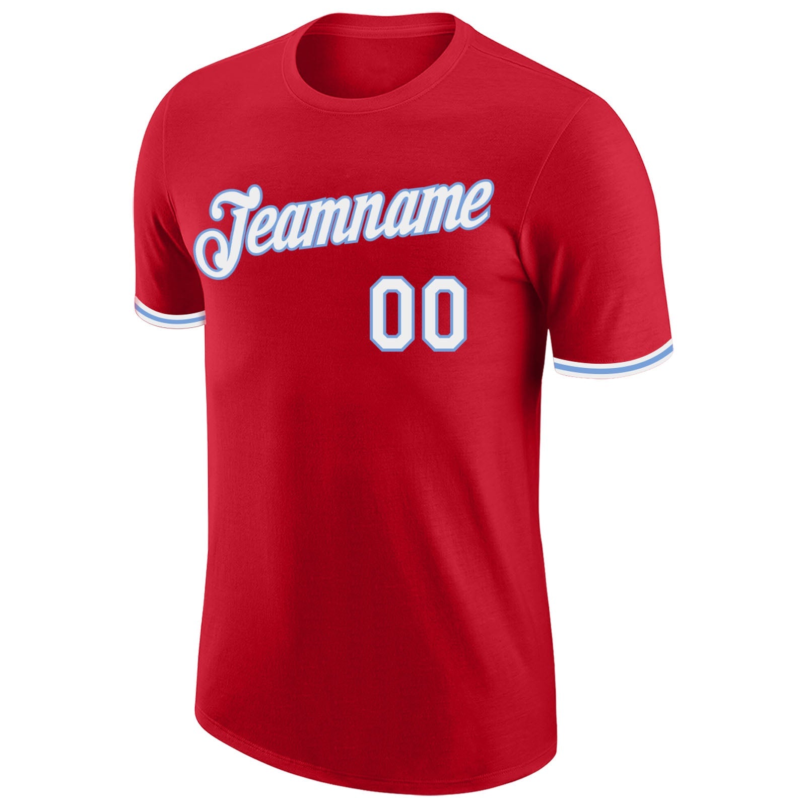 Custom Red White-Light Blue Performance T-Shirt view 5