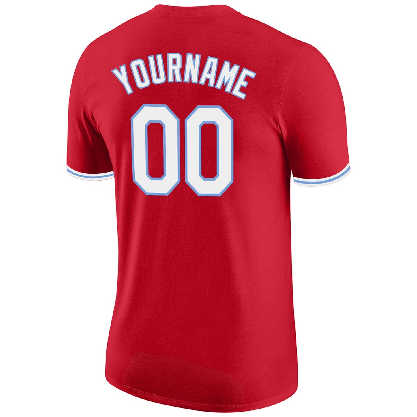 Custom Red White-Light Blue Performance T-Shirt view 6