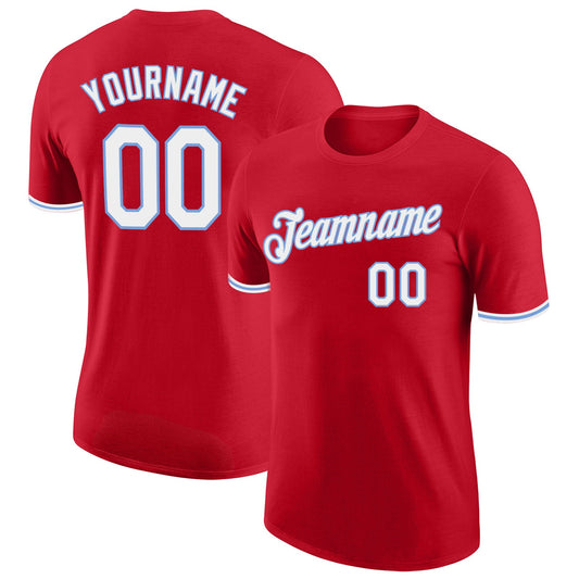 Custom Red White-Light Blue Performance T-Shirt - Main View
