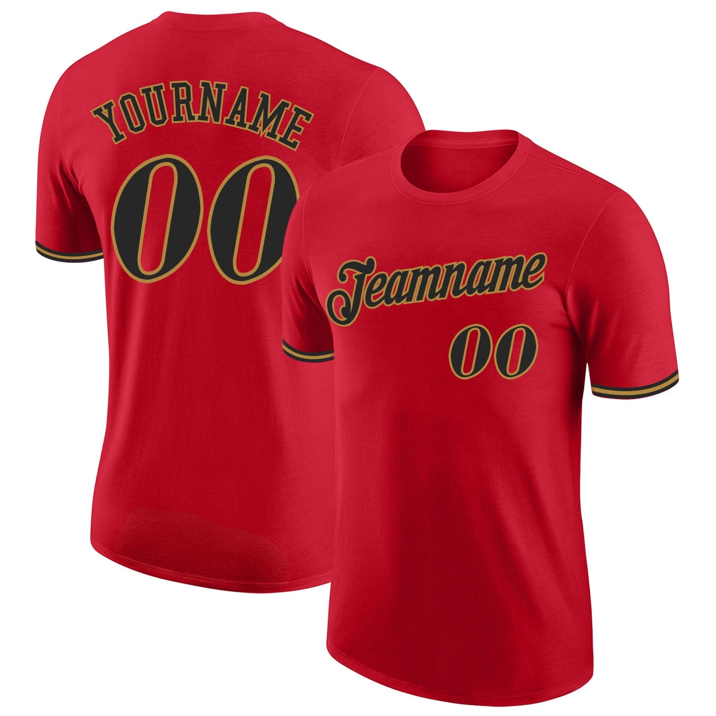 Custom Red Black-Old Gold Performance T-Shirt - Main View