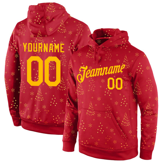 Custom Stitched Red Gold Christmas 3D Sports Pullover Sweatshirt Hoodie - Main View