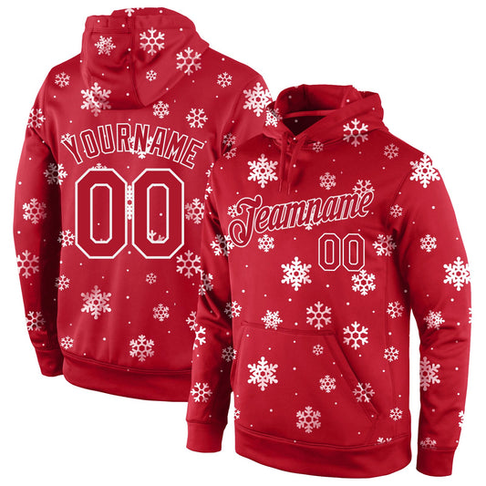 Custom Stitched Red Red-White Christmas 3D Sports Pullover Sweatshirt Hoodie - Main View