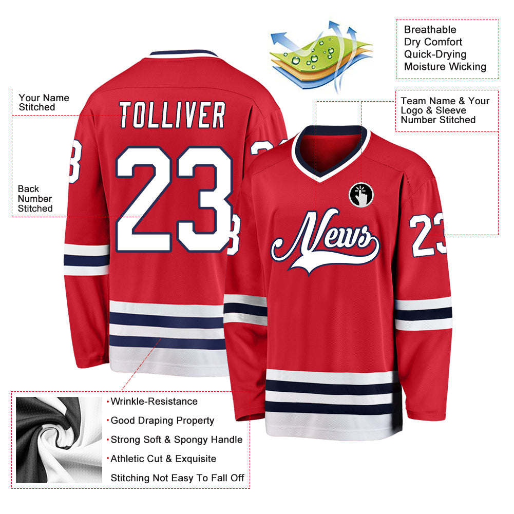 Custom Red White-Navy Hockey Jersey view 2