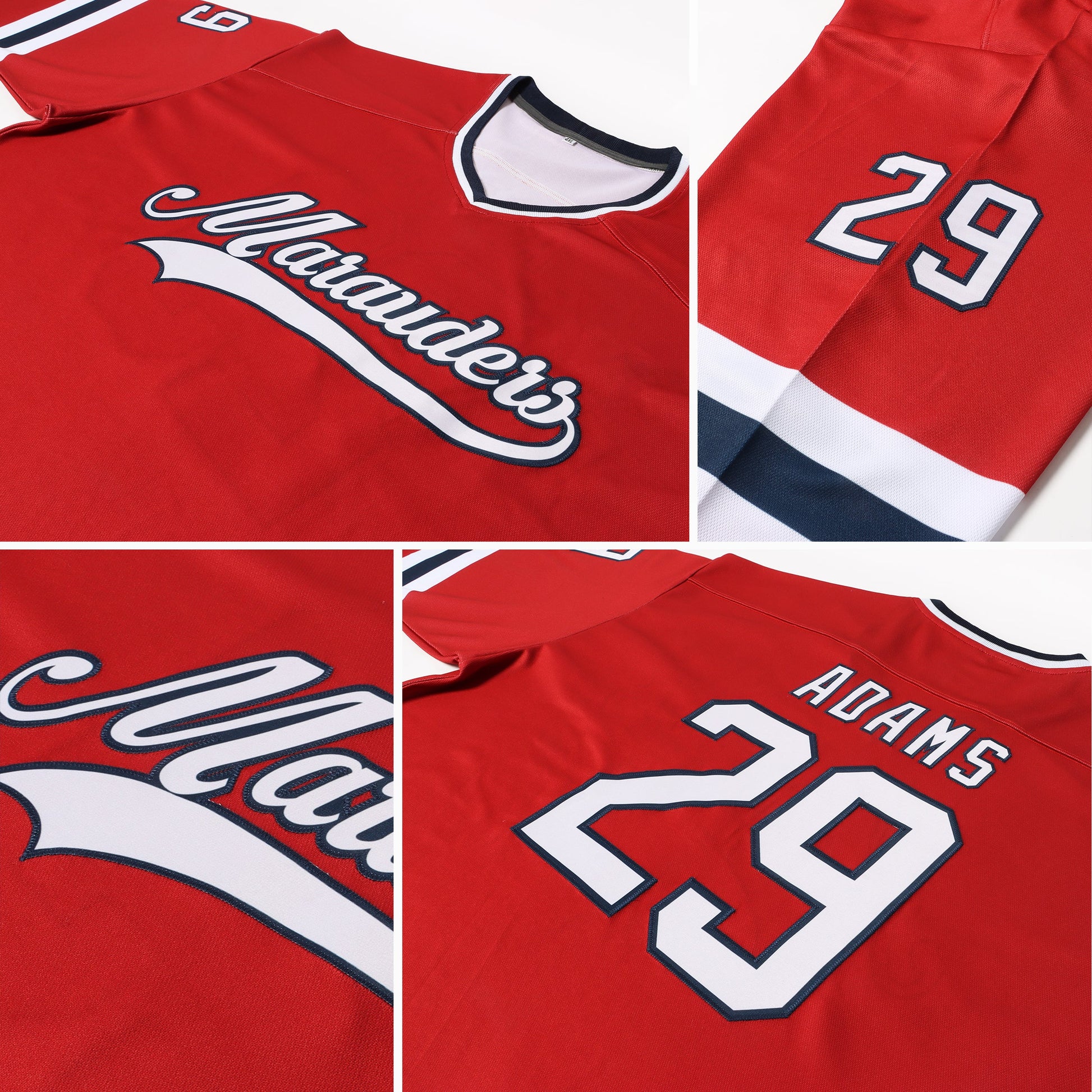 Custom Red White-Navy Hockey Jersey view 5
