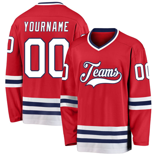 Custom Red White-Navy Hockey Jersey - Main View