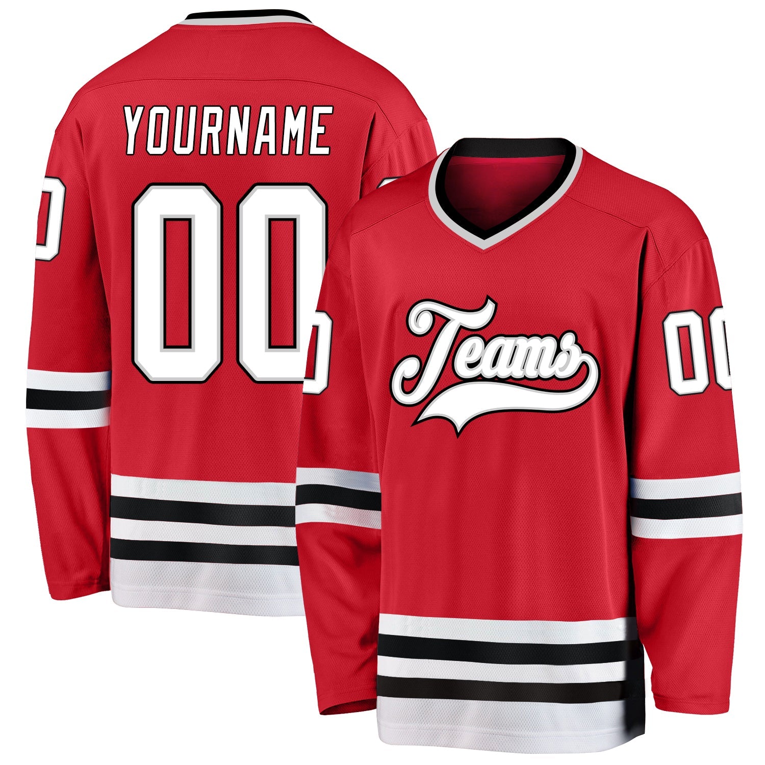 Custom Red White-Gray Hockey Jersey - Main View