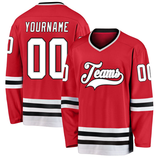 Custom Red White-Gray Hockey Jersey - Main View