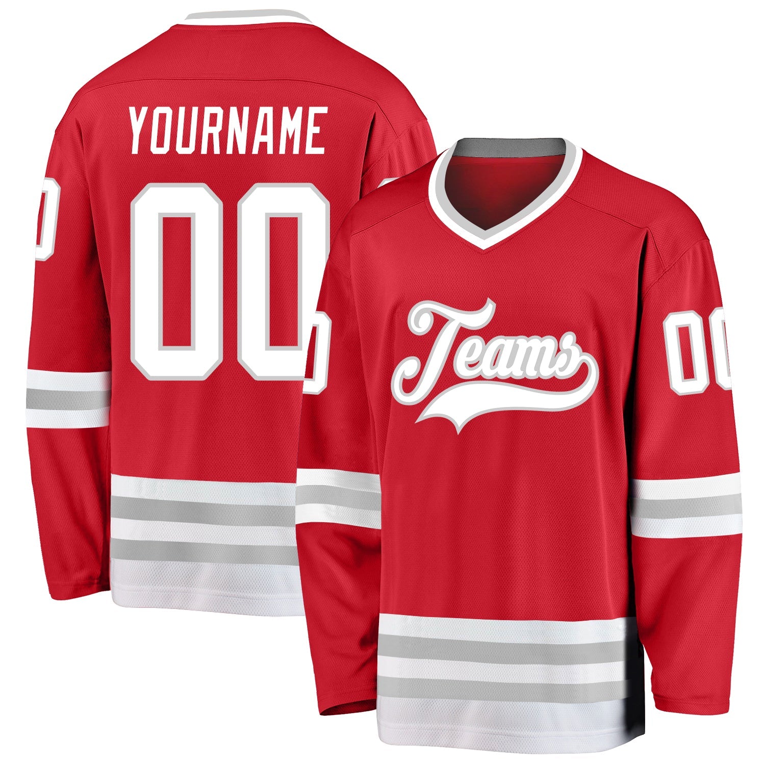Custom Red White-Gray Hockey Jersey - Main View