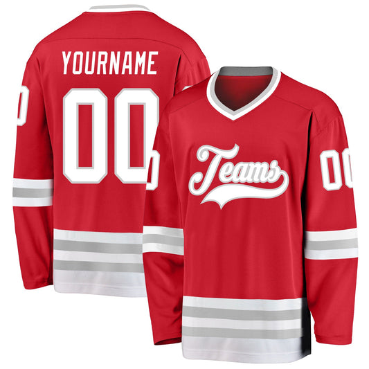 Custom Red White-Gray Hockey Jersey - Main View