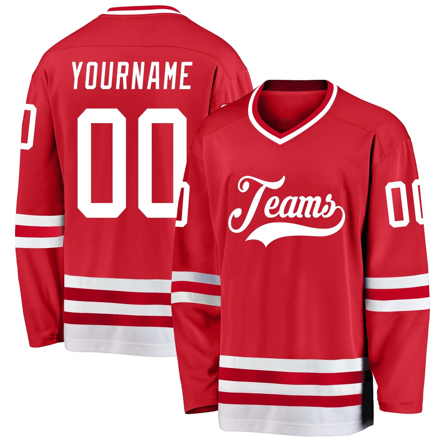 Custom Red White Hockey Jersey - Main View