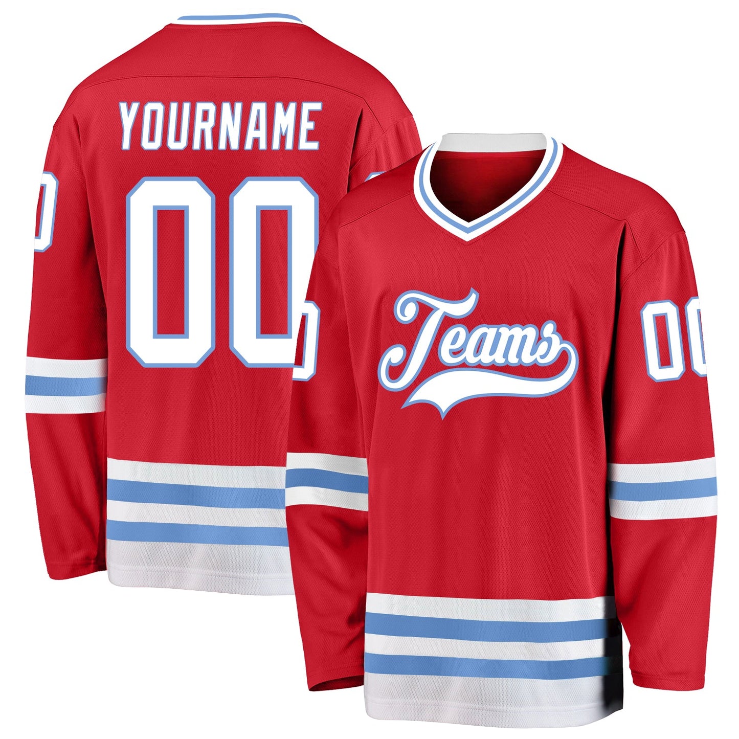 Custom Red White-Light Blue Hockey Jersey - Main View