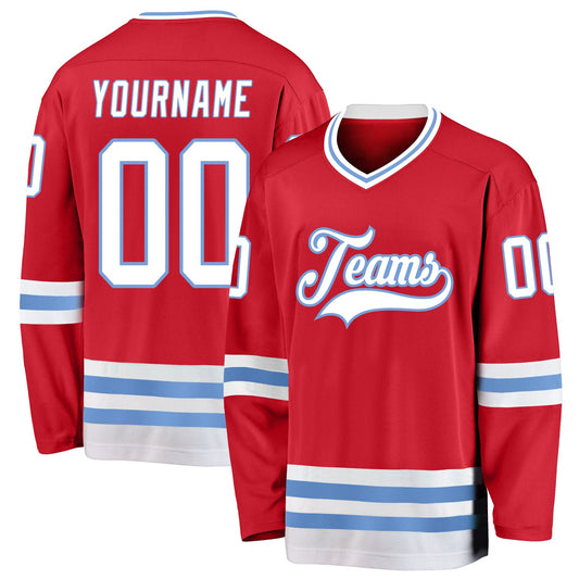 Custom Red White-Light Blue Hockey Jersey - Main View