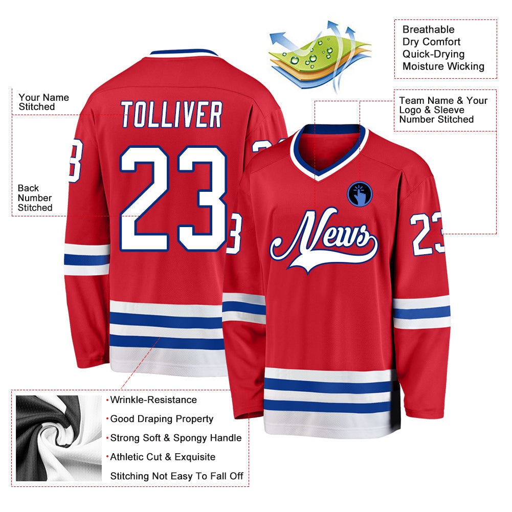 Custom Red White-Royal Hockey Jersey view 2