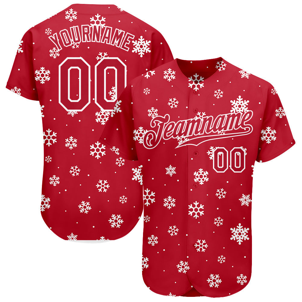 Custom Red Red-White Christmas 3D Authentic Baseball Jersey - Main View