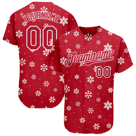 Custom Red Red-White Christmas 3D Authentic Baseball Jersey - Main View