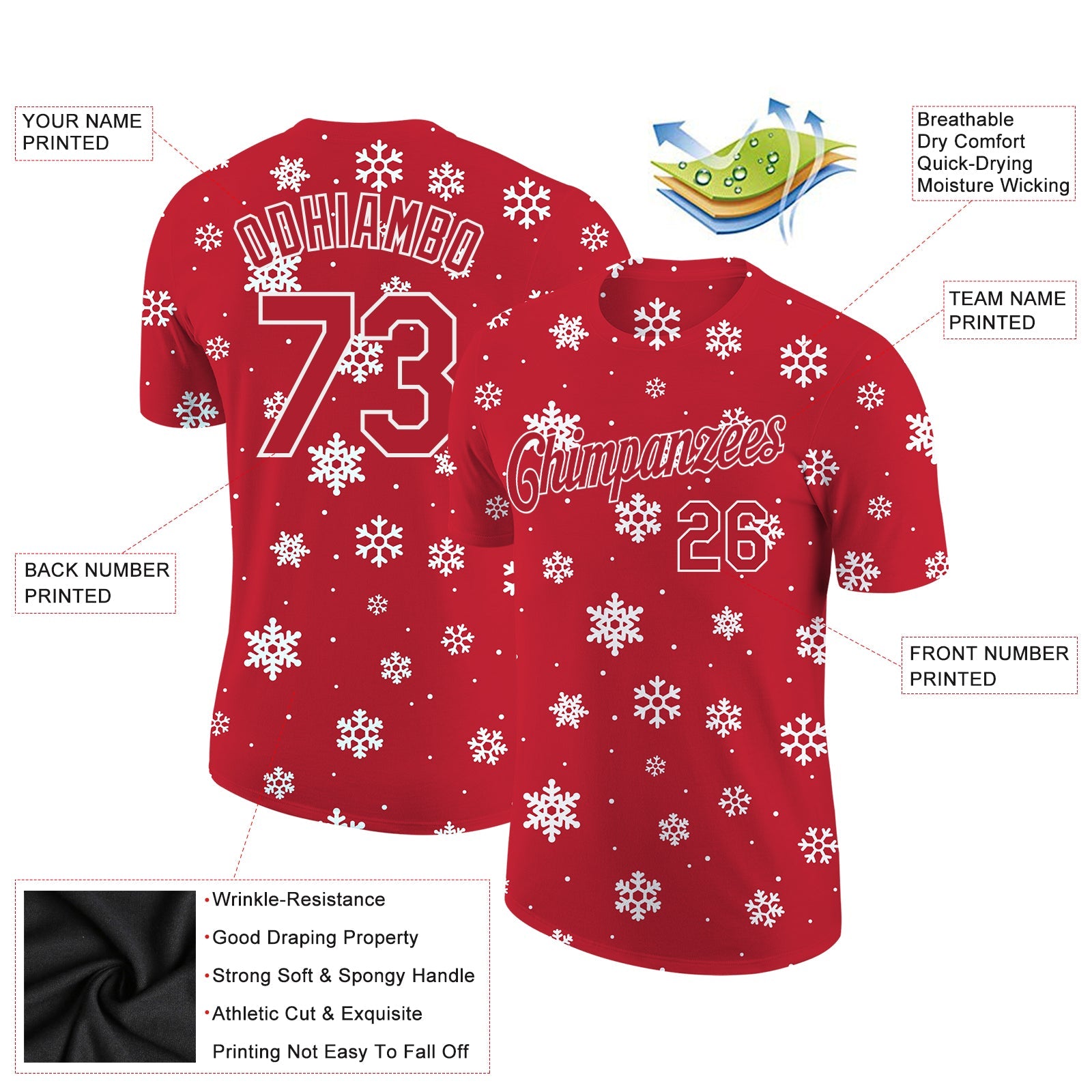 Custom Red Red-White Christmas 3D Performance T-Shirt view 2