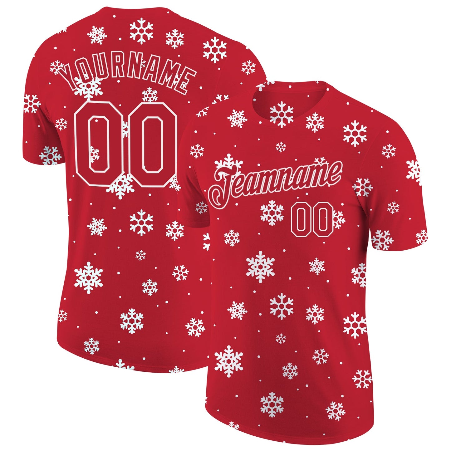 Custom Red Red-White Christmas 3D Performance T-Shirt - Main View